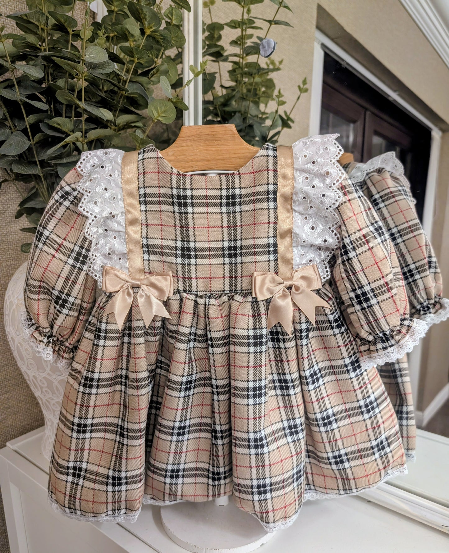 Tartan frill double bow dress Red