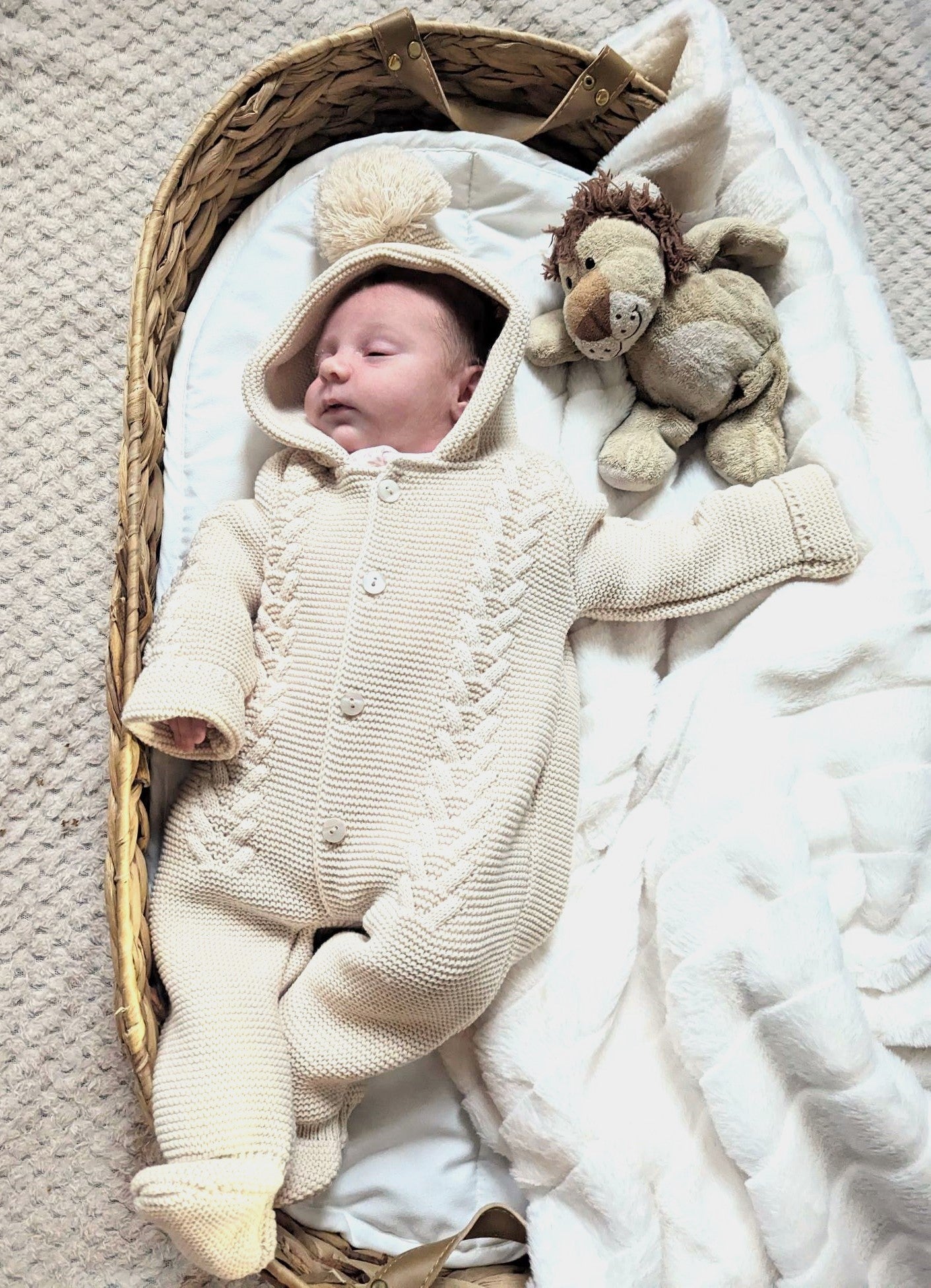 Pom-Pom Hood Onesie Beige