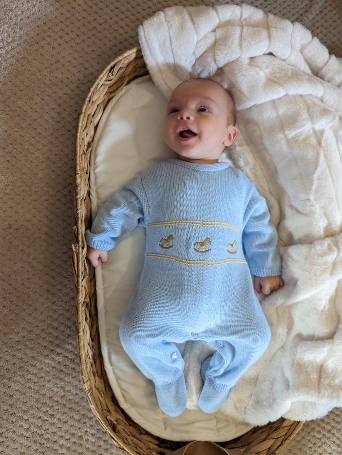 Rocking Horse Long sleeved onesie Blue