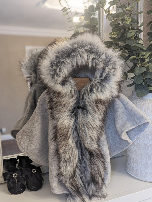 Faux Fur Cape Grey