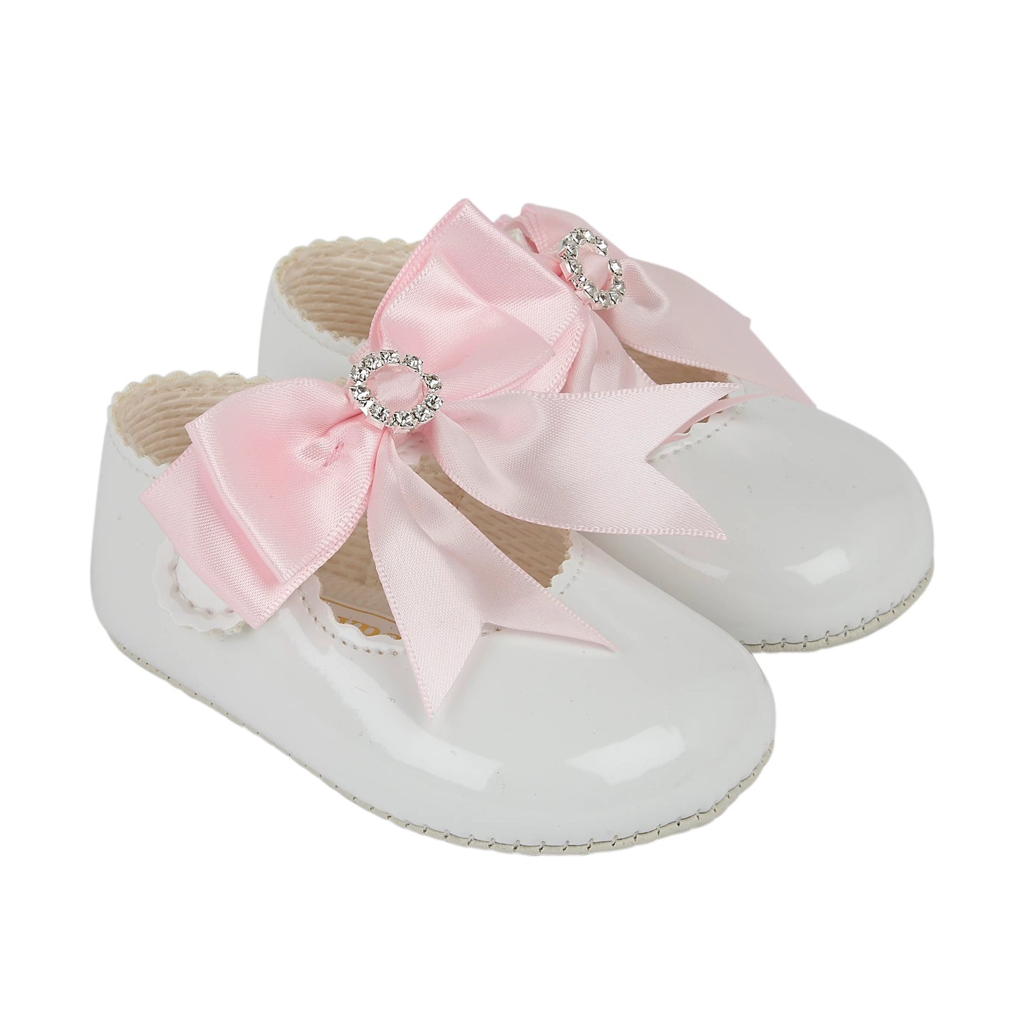 Girls Diamanté Bow Soft Sole Shoes - White/Pink