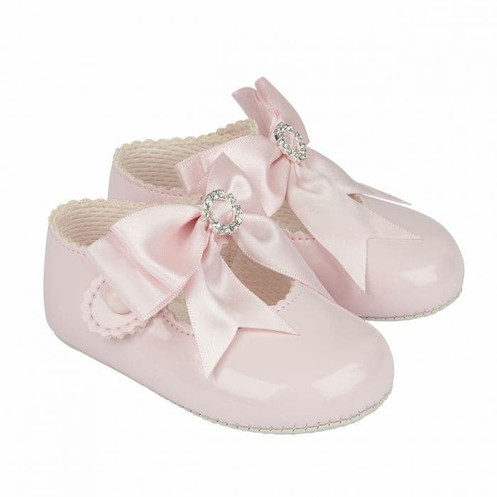 Girls Diamanté Bow Soft Sole Shoes Pink