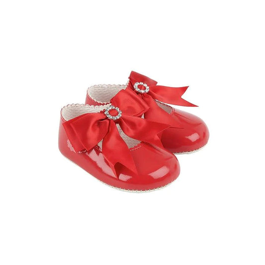 Girls Diamanté Bow Soft Sole Shoes Red