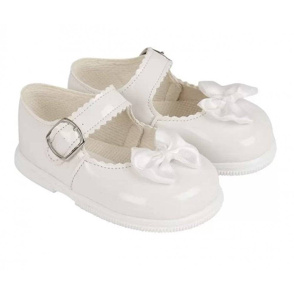 Girls Bow Hard Sole Shoes - White