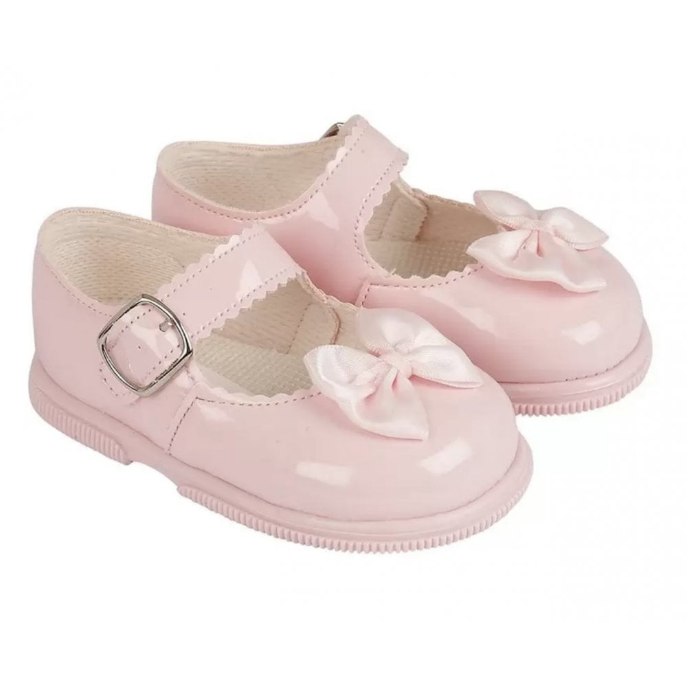 Girls Bow Hard Sole Shoes - Pink