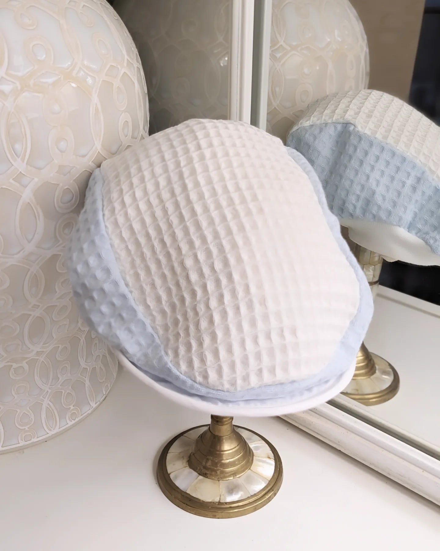 White & Blue/White Flat Caps