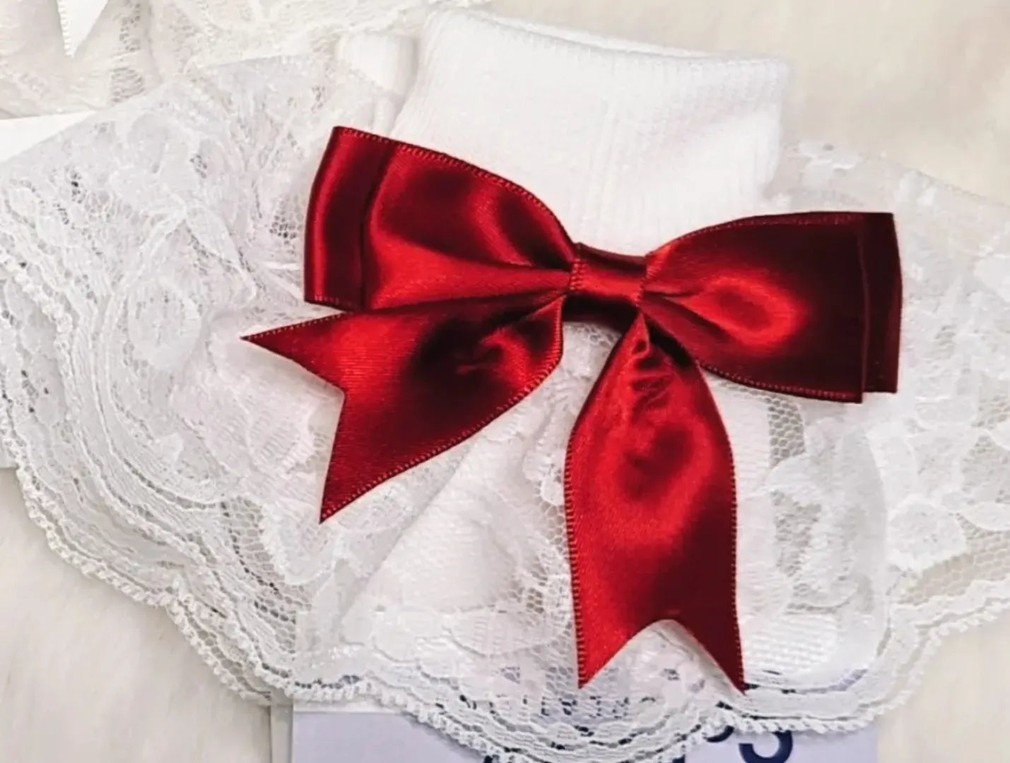 Frilly Bow Socks Red