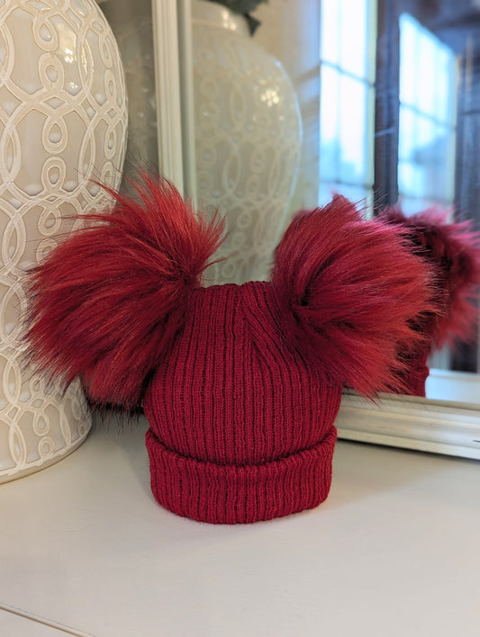 Double Pom Hat Red Small/Medium