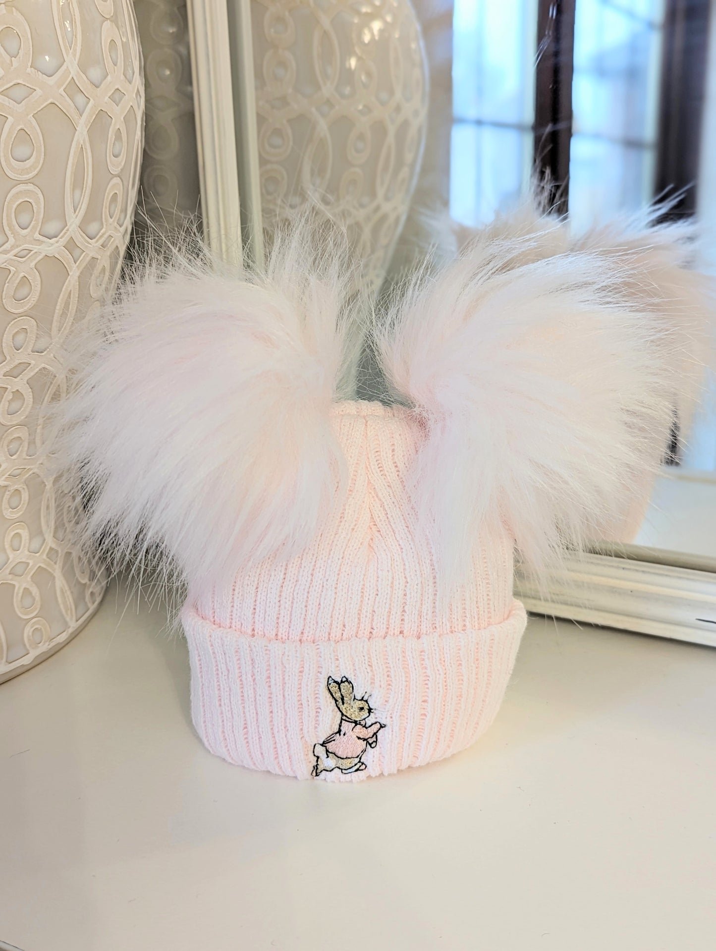 Rabbit Double Pom Hat Full Pink