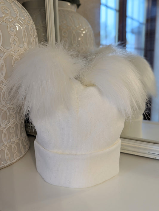 Double Pom Hat White Large