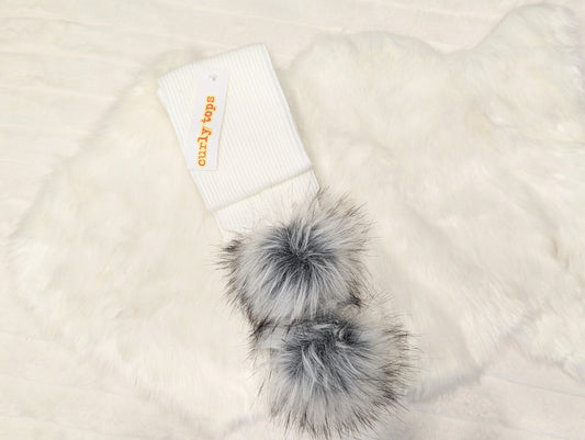 Double Pom Scarf Grey & White