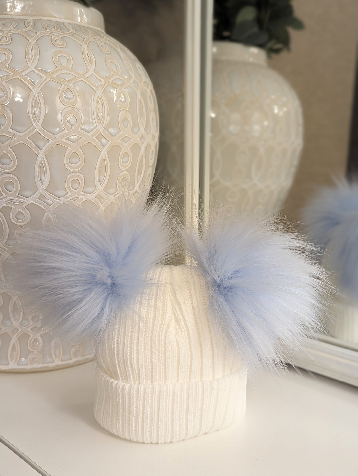 Double Pom Hat Blue & White Small/Medium