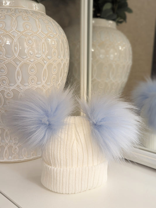 Double Pom Hat Blue & White Small/Medium