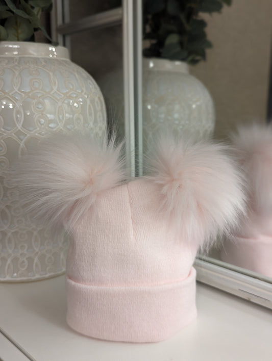 Double Pom Hat Pink Large