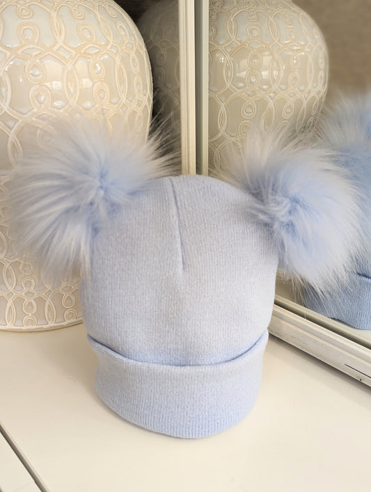 Double Pom Hat Blue Large