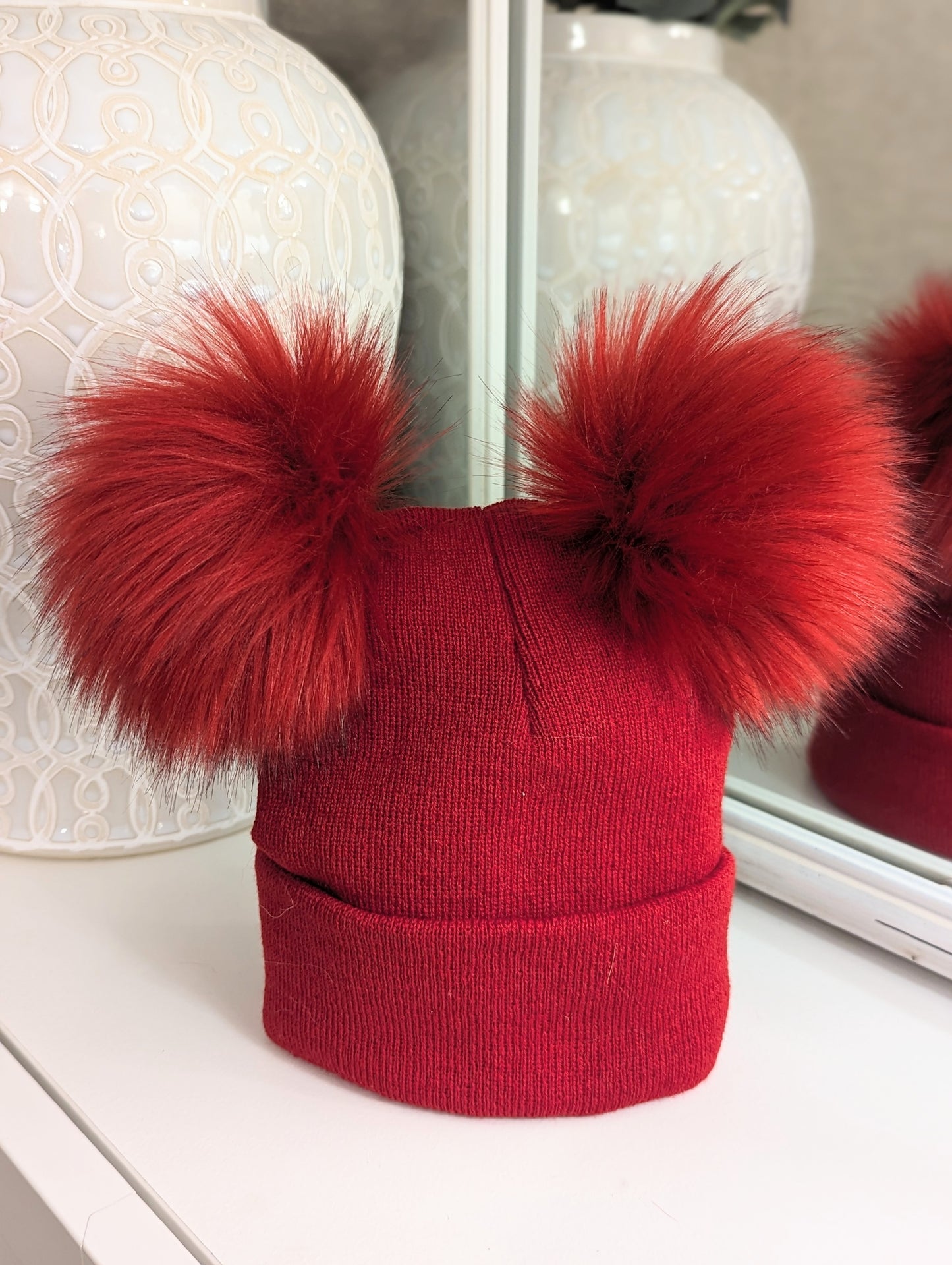 Double Pom Hat Red Large