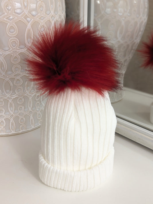 Single Pom Hat Red & White Small/Medium