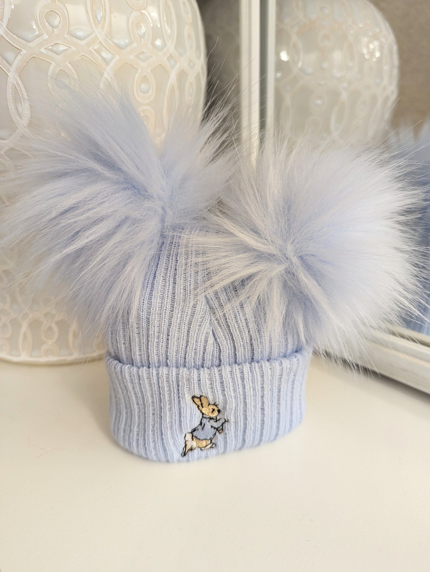 Rabbit double Pom Hat Full Blue