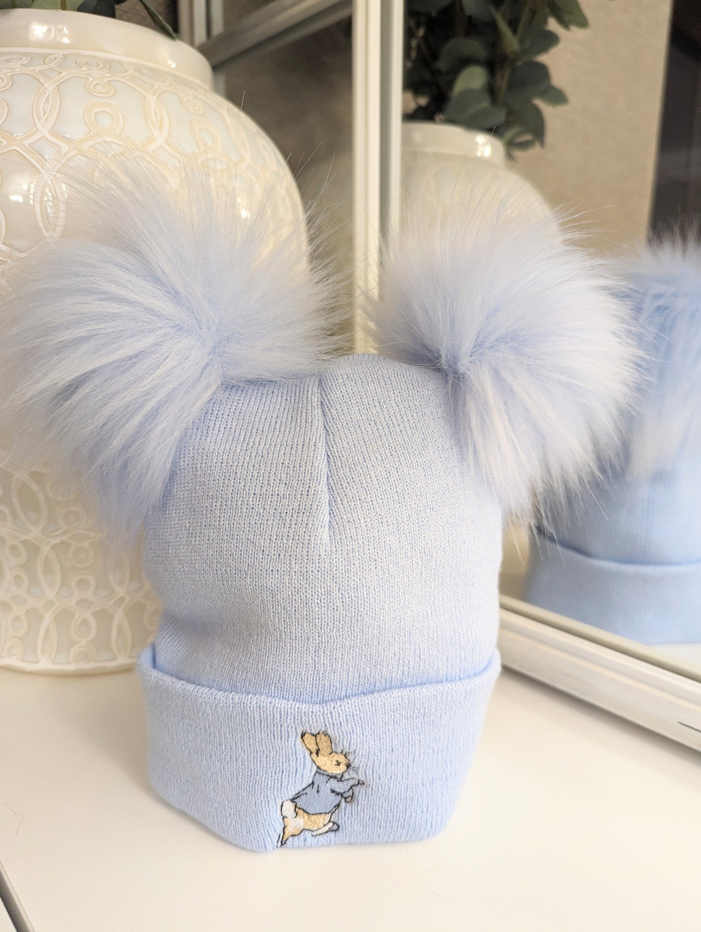 Rabbit double Pom Hat Full Blue