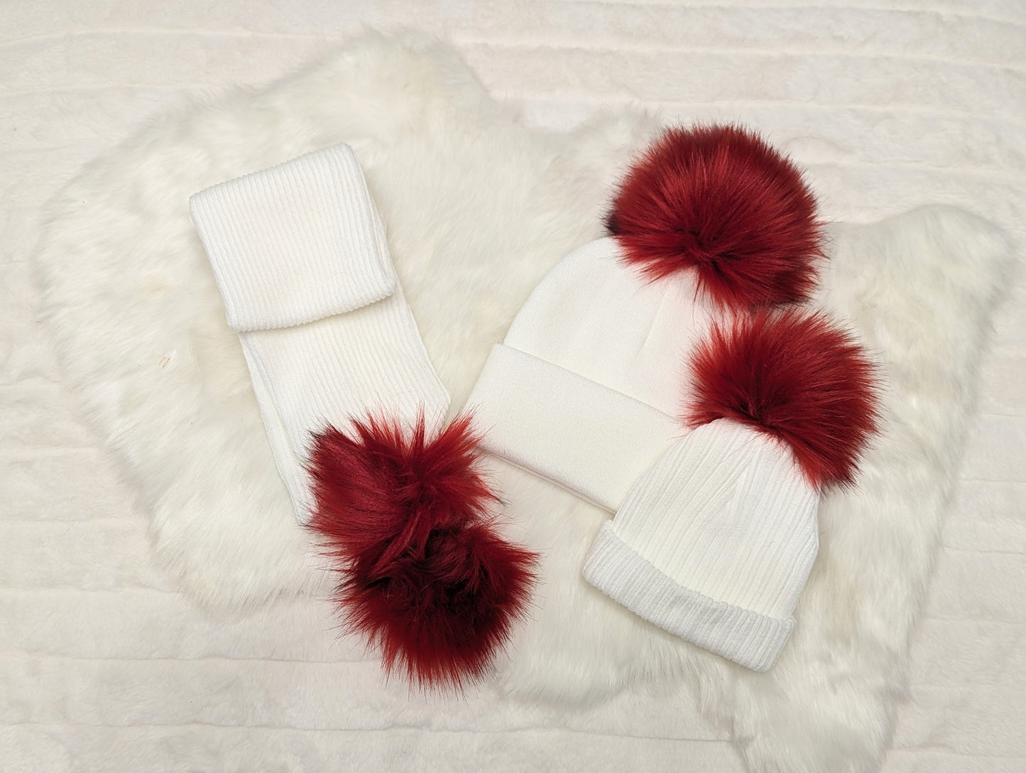 Double Pom Scarf Red & White