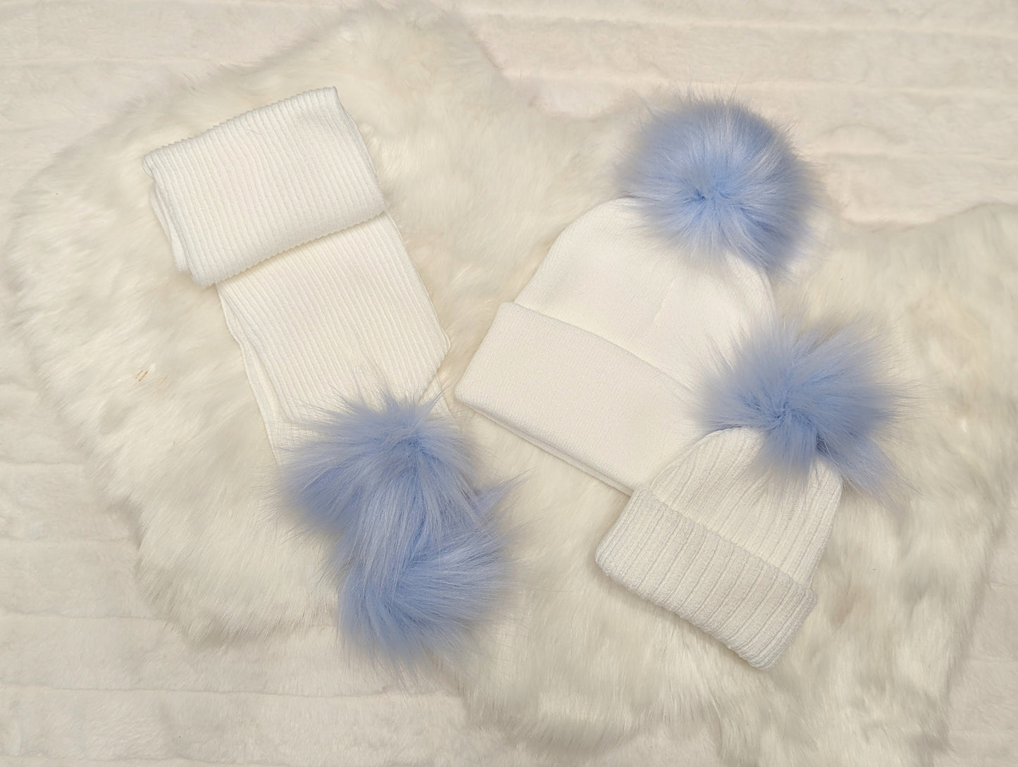 Double Pom Scarf Blue & White