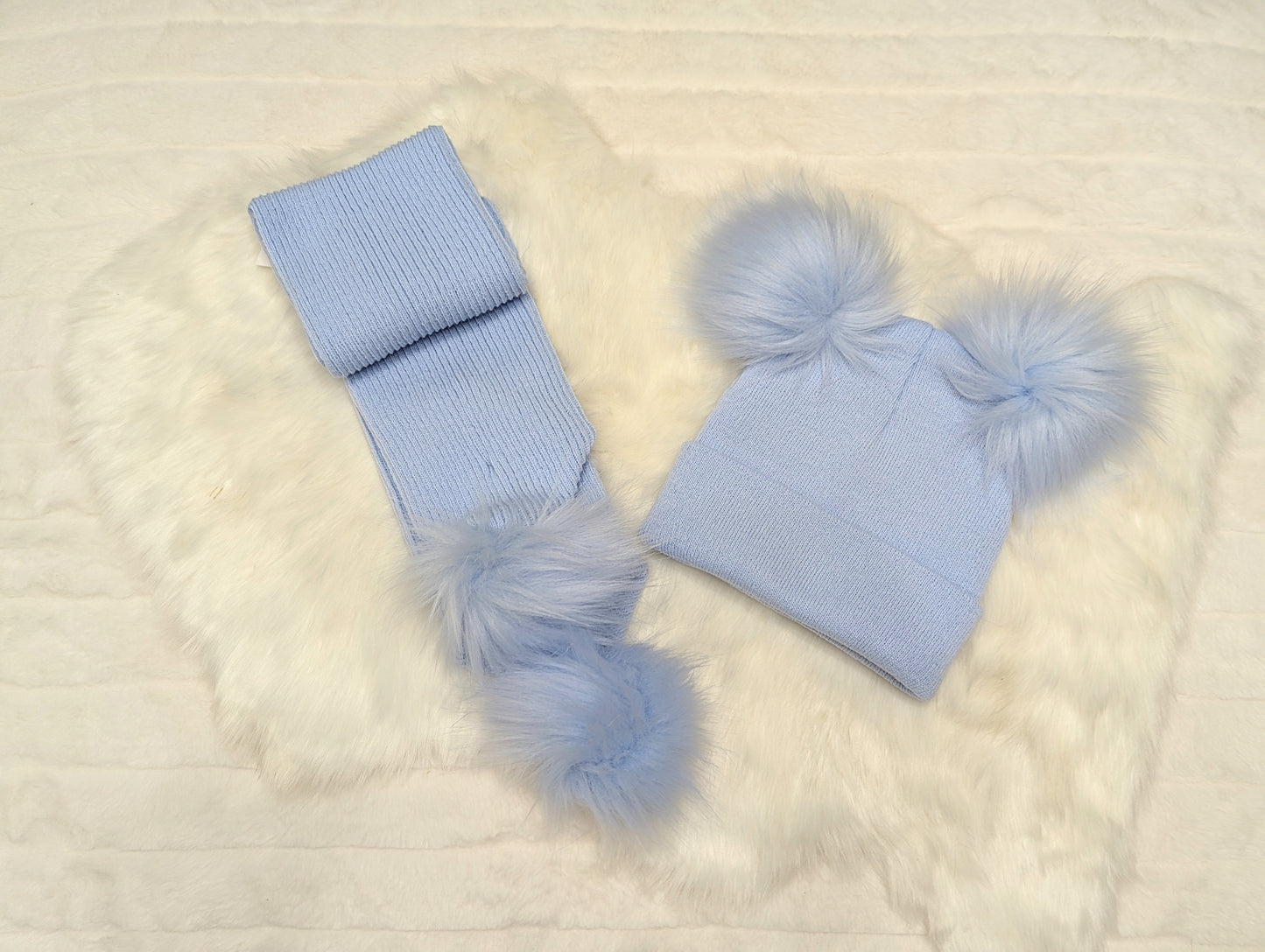 Double Pom Scarf Blue