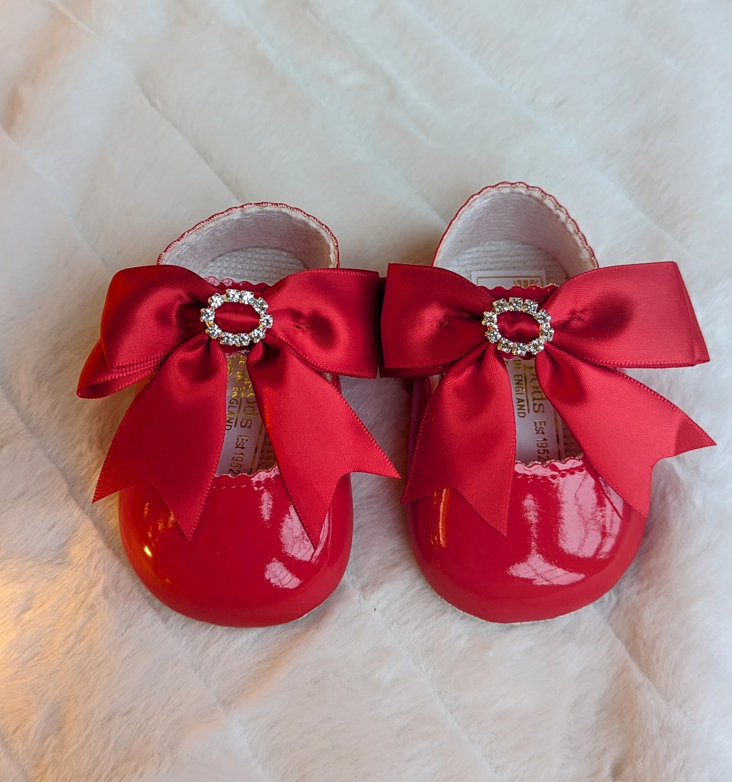 Girls Diamanté Bow Soft Sole Shoes Red