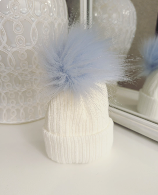 Single Pom Hat Blue & White Small/Medium