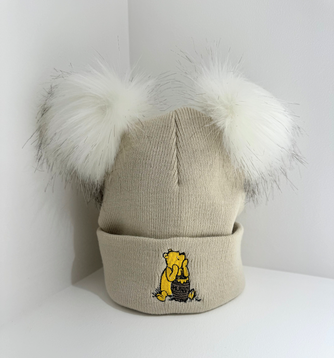 Honey Bear Double Pom Hat Beige