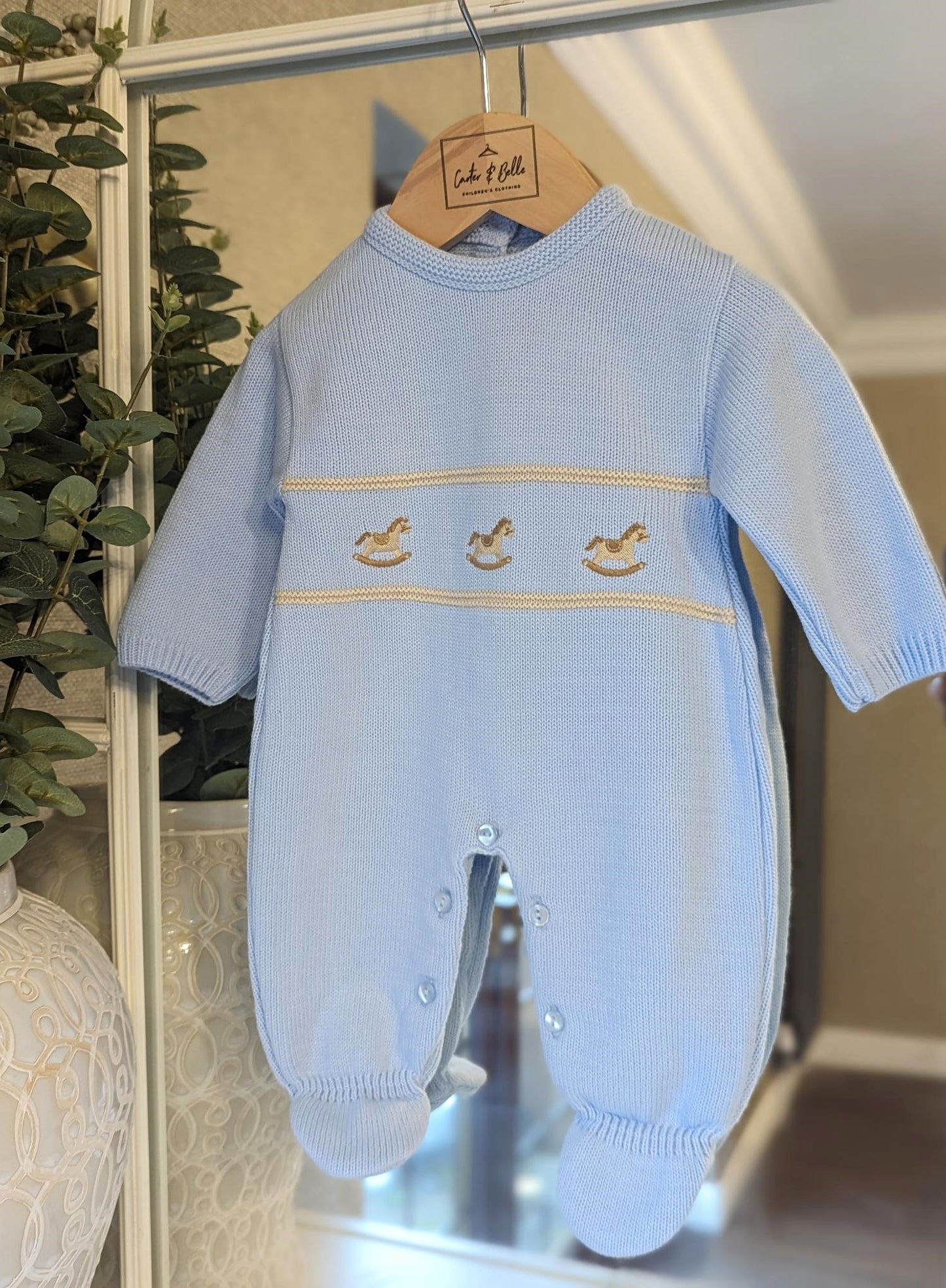 Rocking Horse Long sleeved onesie Blue