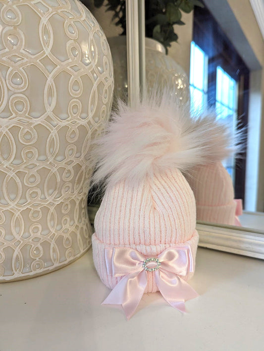 Diamanté Bow Hat Pink