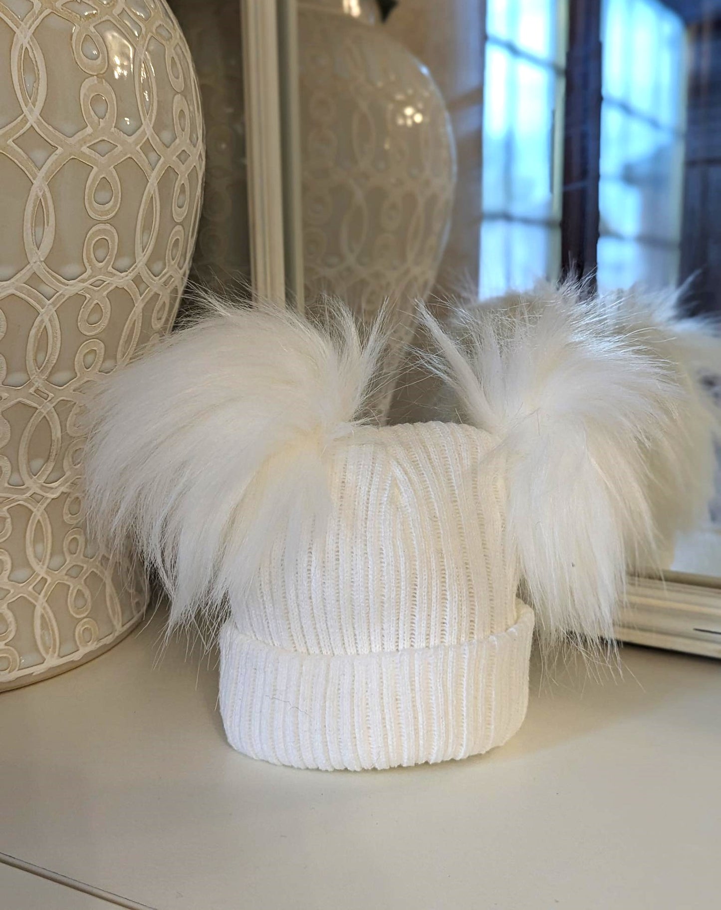 Double Pom Hat White Small/Medium