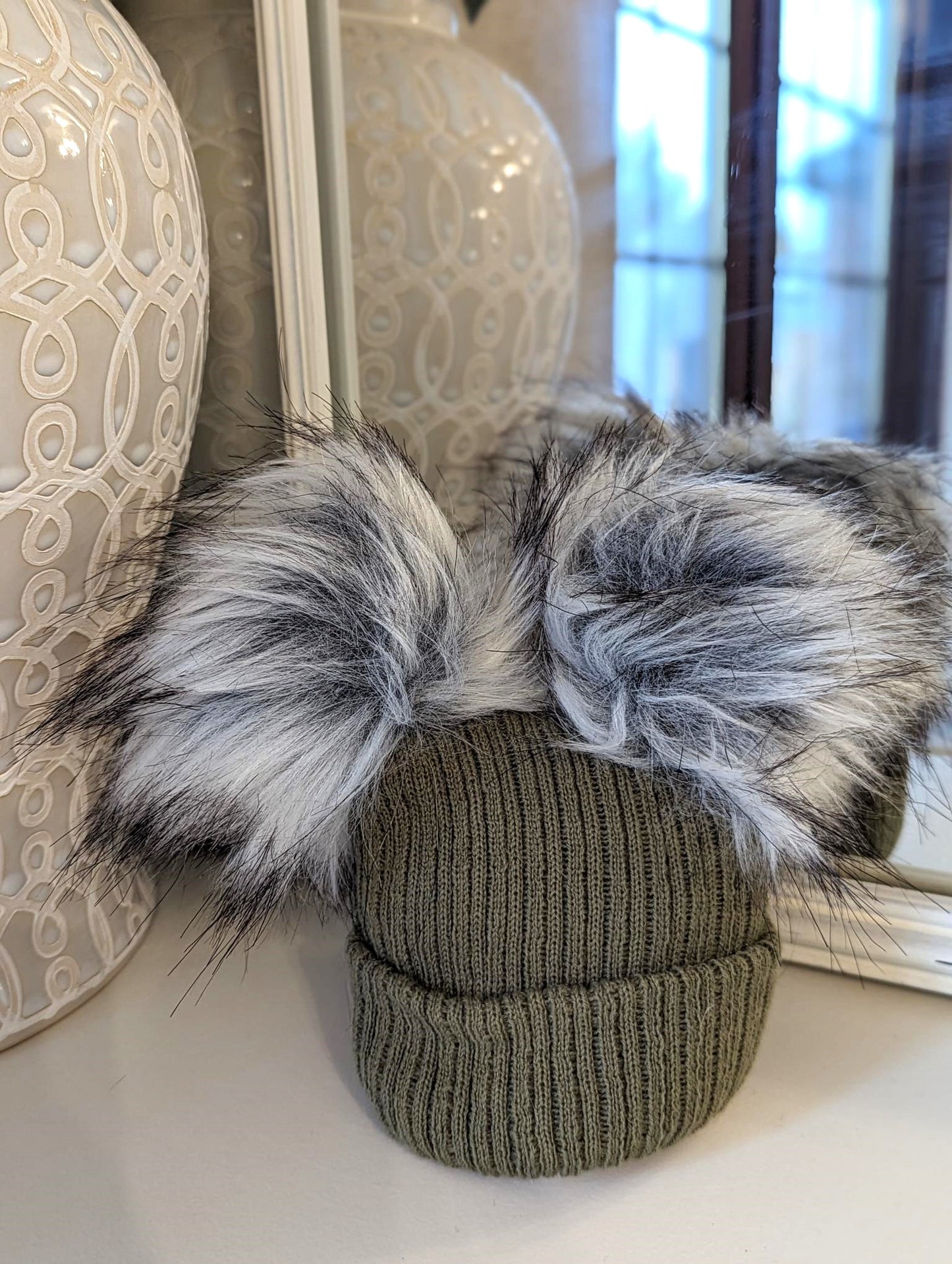 Double Pom Hat Khaki Small/Medium