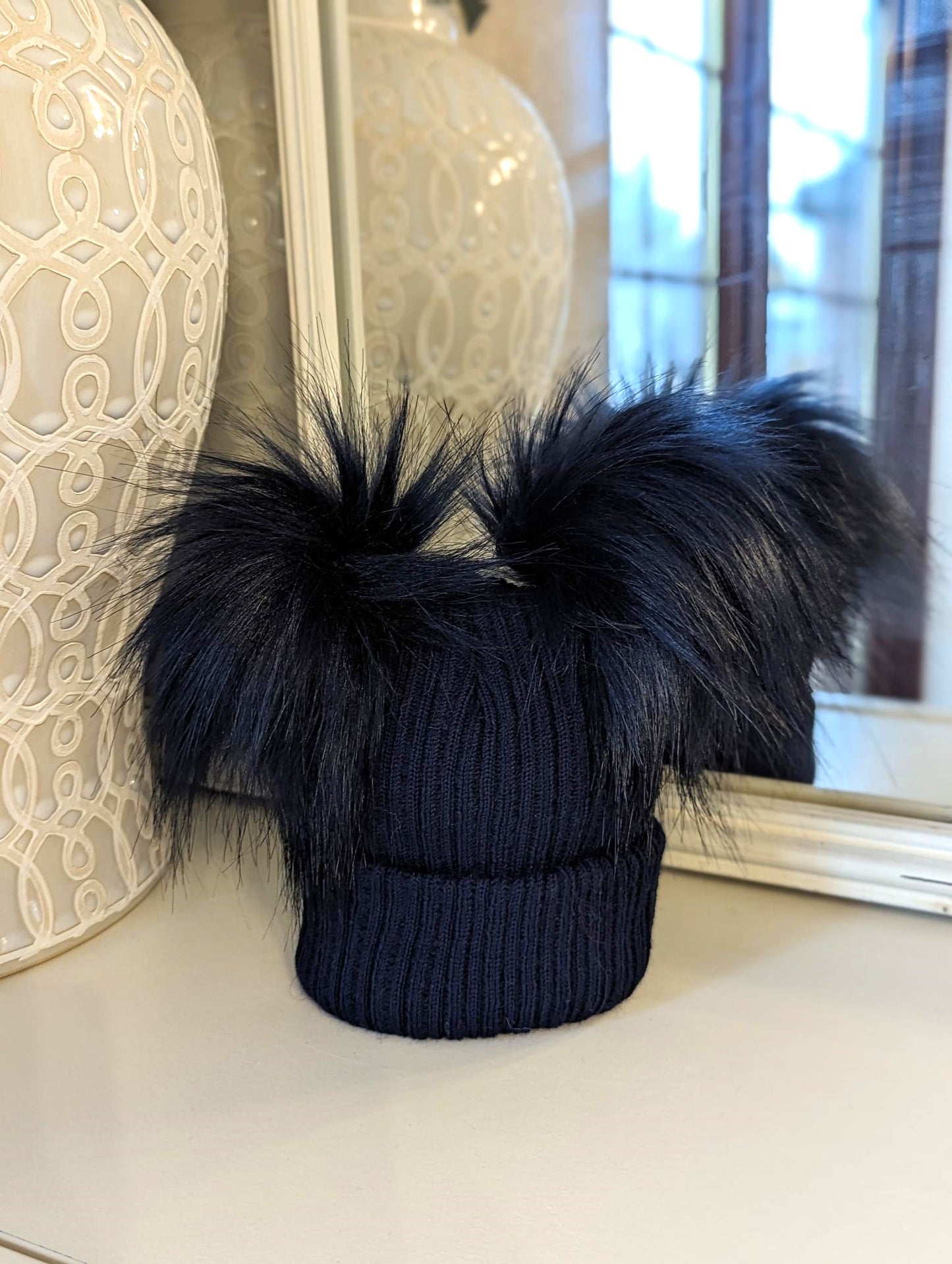 Double Pom-Pom Navy Hat