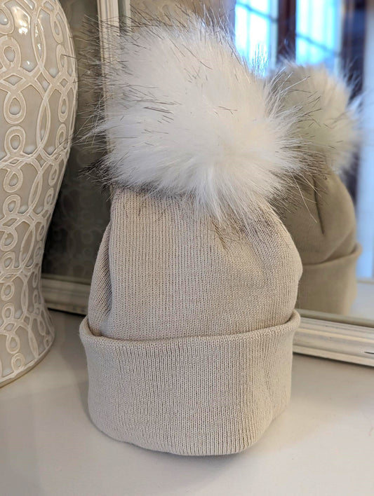 Single Pom Hat Beige Large