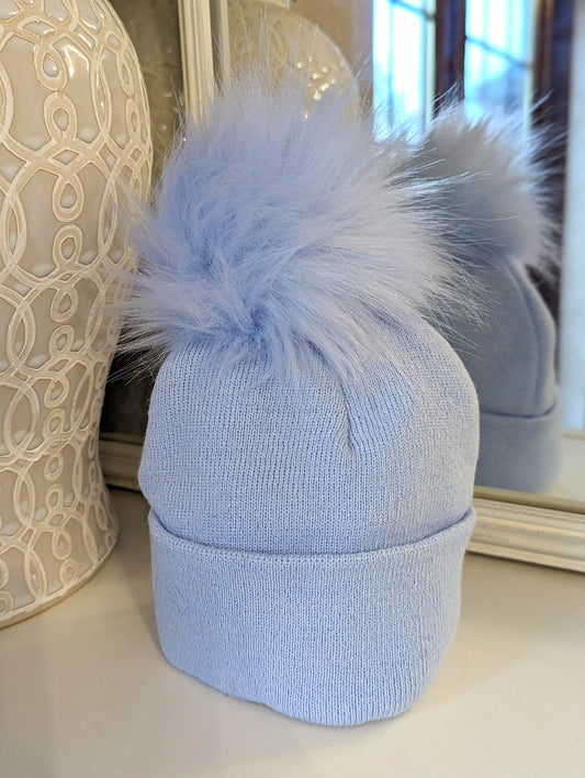 Single Pom Hat Blue Large