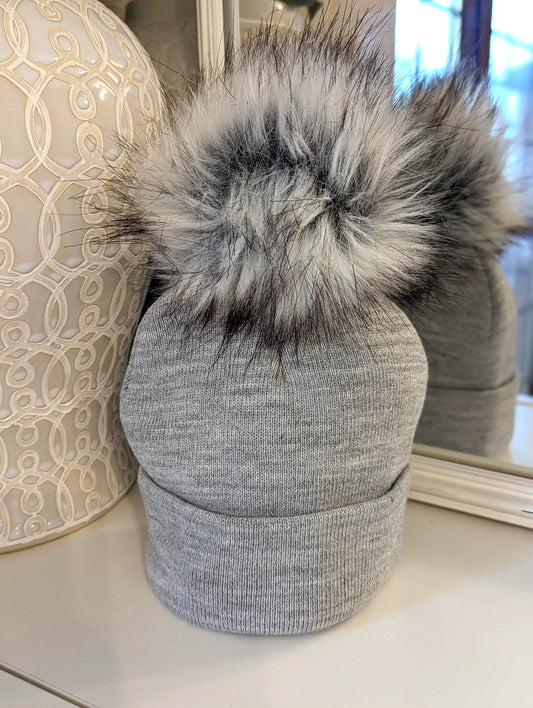 SIngle Pom Hat Grey Large