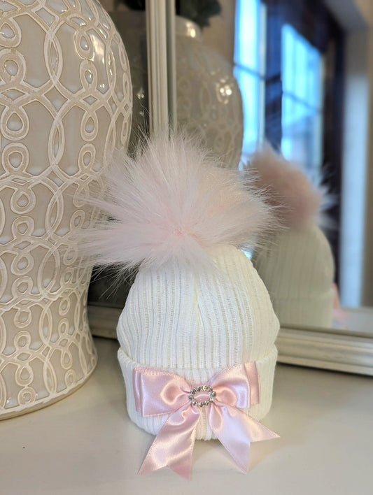 Diamanté Bow Hat white/Pink