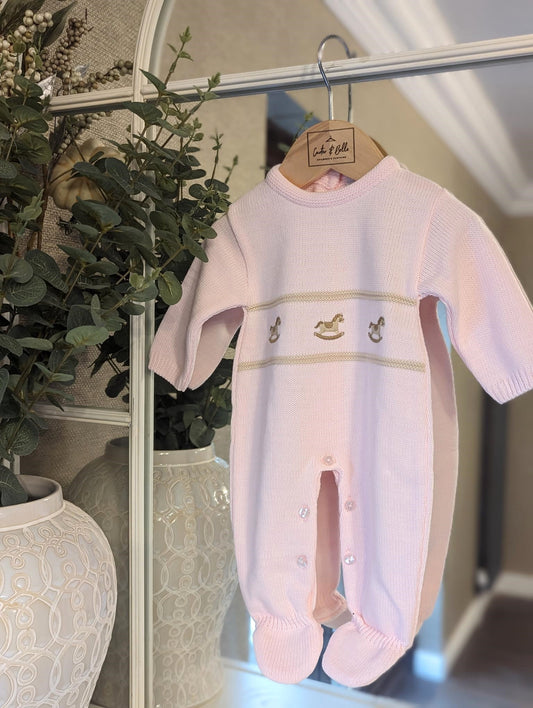 Pink Rocking Horse Long Sleeved Onesie Pink