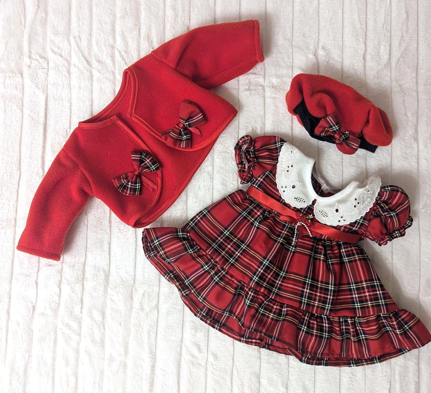 3 Piece Tartan Dress Set Red