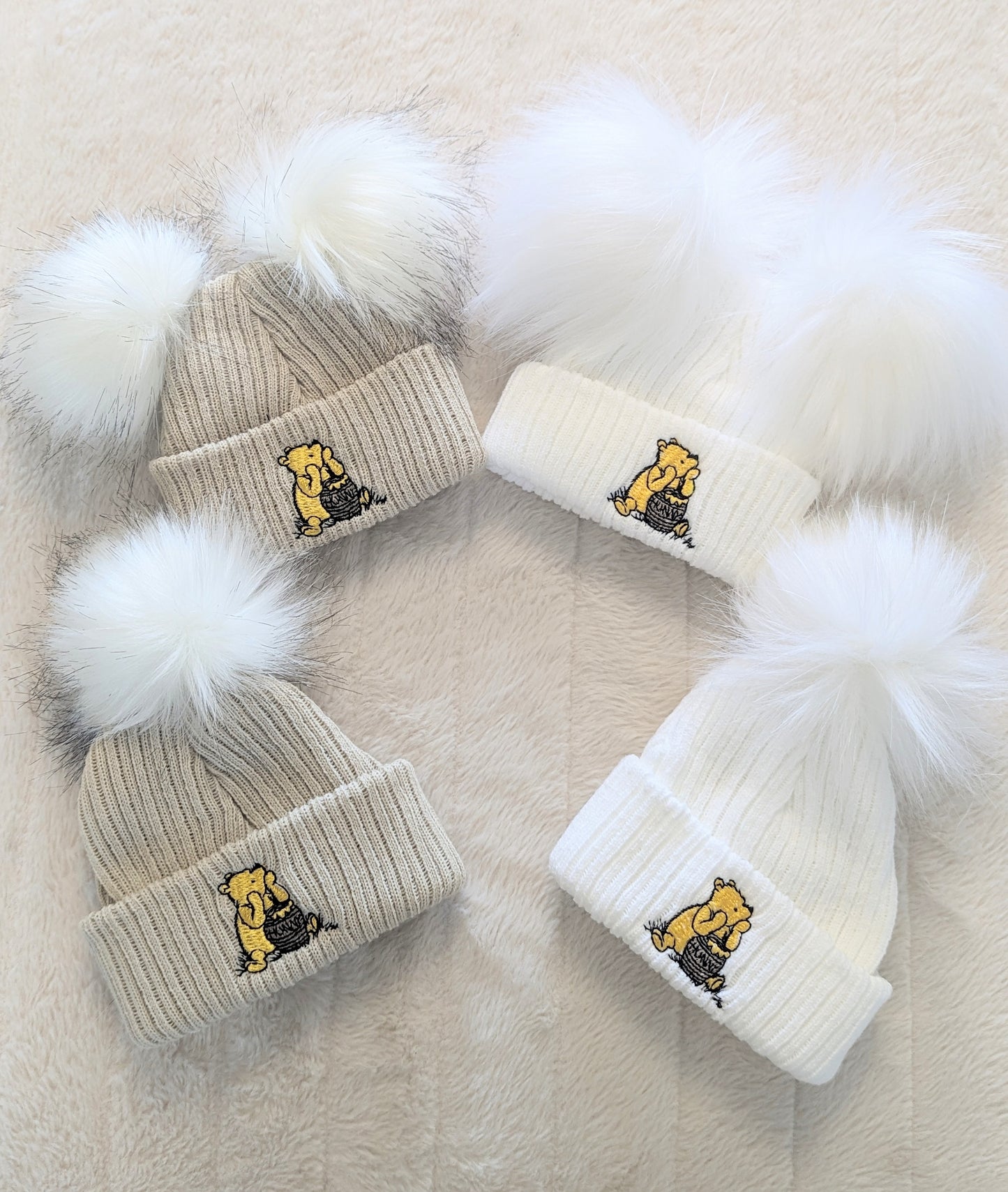 Honey Bear Single Pom Hat White