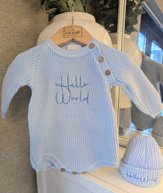Hello World Romper Set Blue
