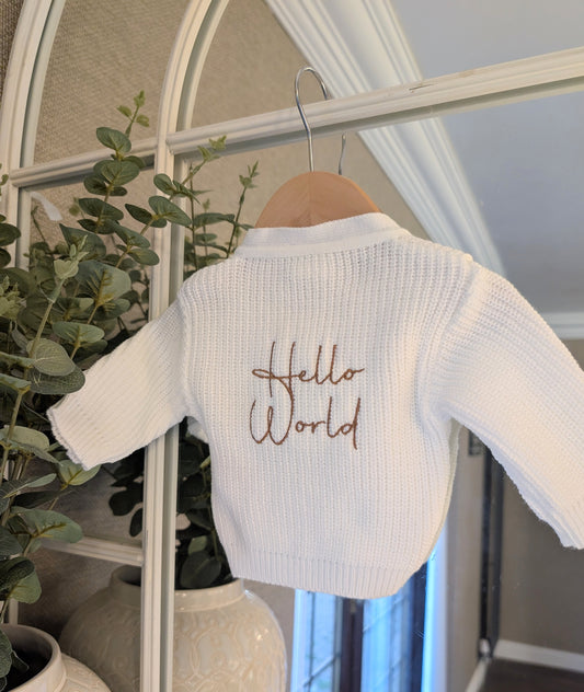 Hello World Cardigan White