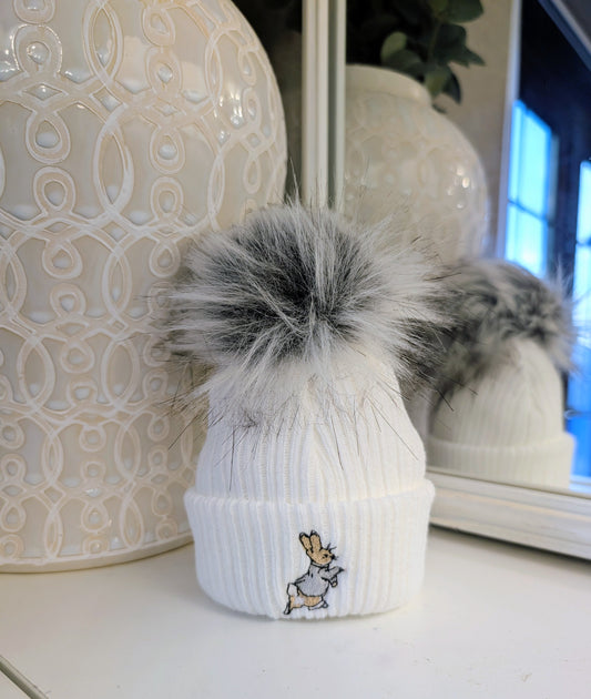 Single Pom Rabbit Hat White/Grey