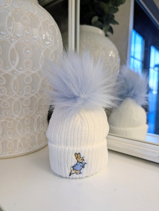 Single Pom Rabbit Hat White/Blue