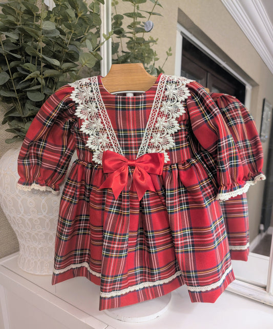 Tartan frill bow dress Red