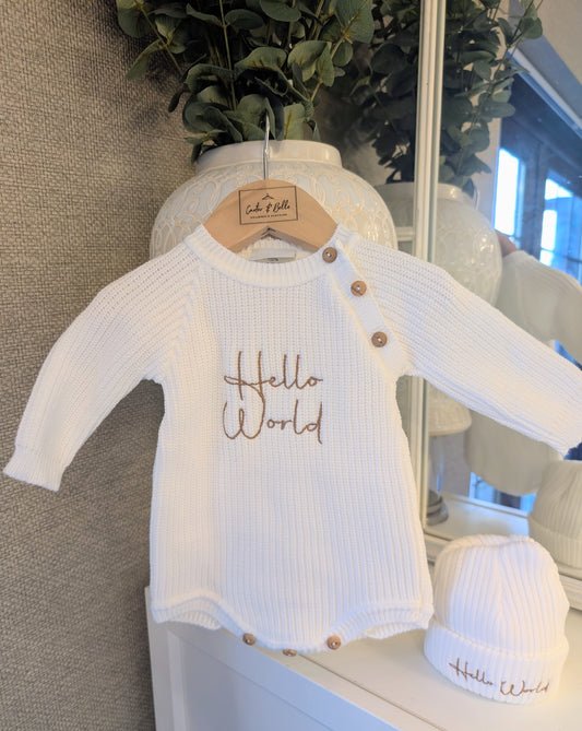 Hello World Romper Set White