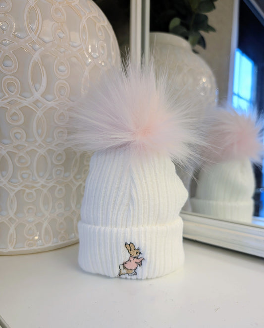 Single Pom Rabbit Hat White/Pink