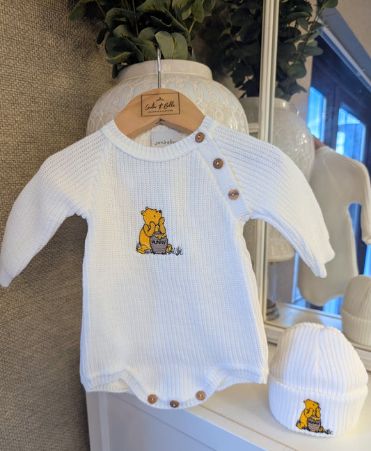 Honey Bear Romper Set White