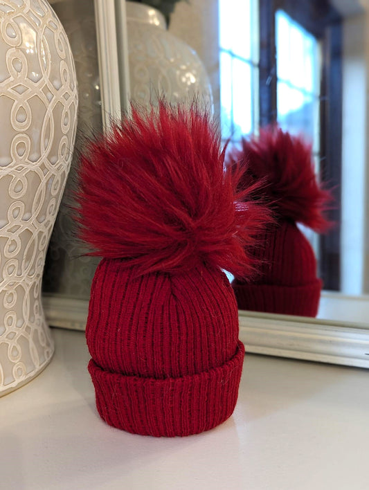 Single Pom Hat Red Small/Medium